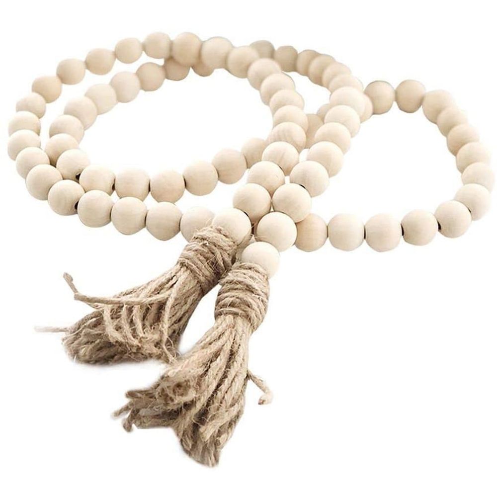 Wood Bead Hanging Garland, Natural Tassel Bohemian Style Wall Decor, 1 Strand, Bohemian Beaded Wreath, Farmhouse Decor