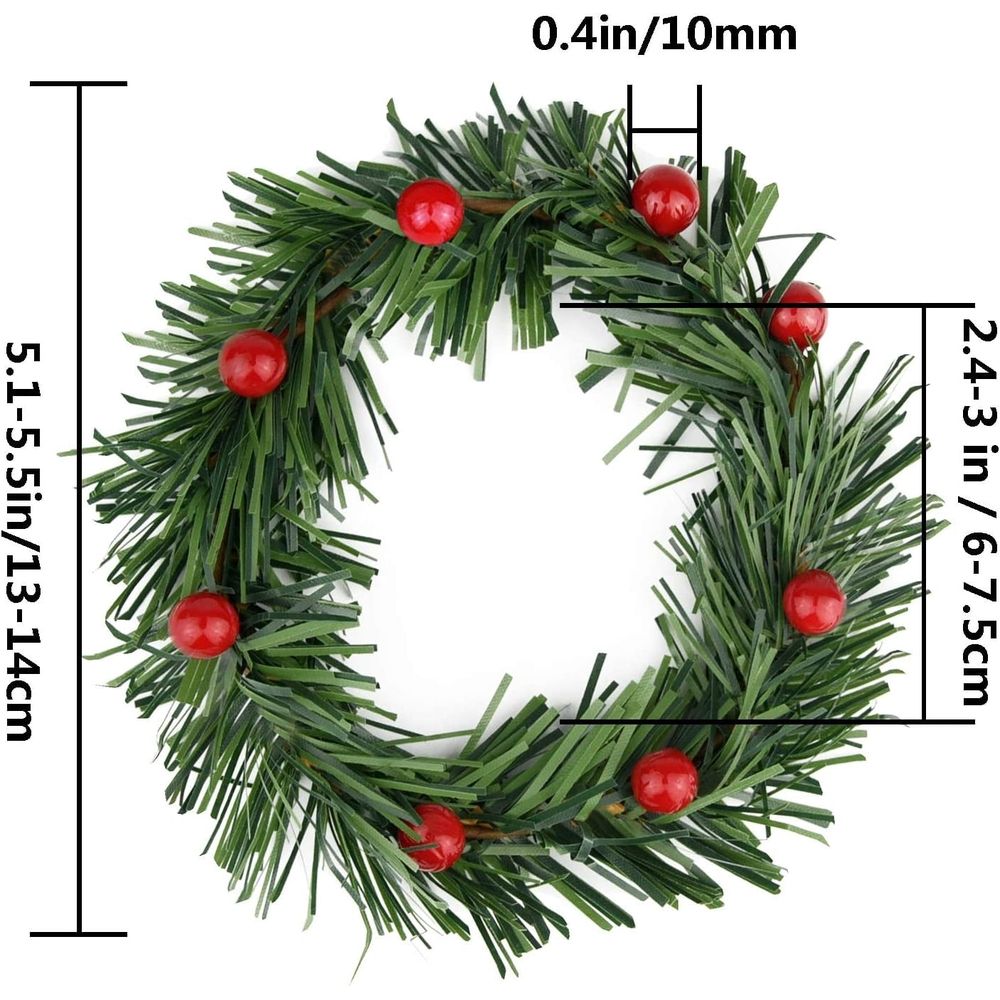 8PCS Christmas Candle Rings, Small Artificial Red Berry Wreath Candle Holder Rings, Fits 3 Inch Pillars Candle Tapers for Rustic Wedding Centerpiece Christmas Table Decoration