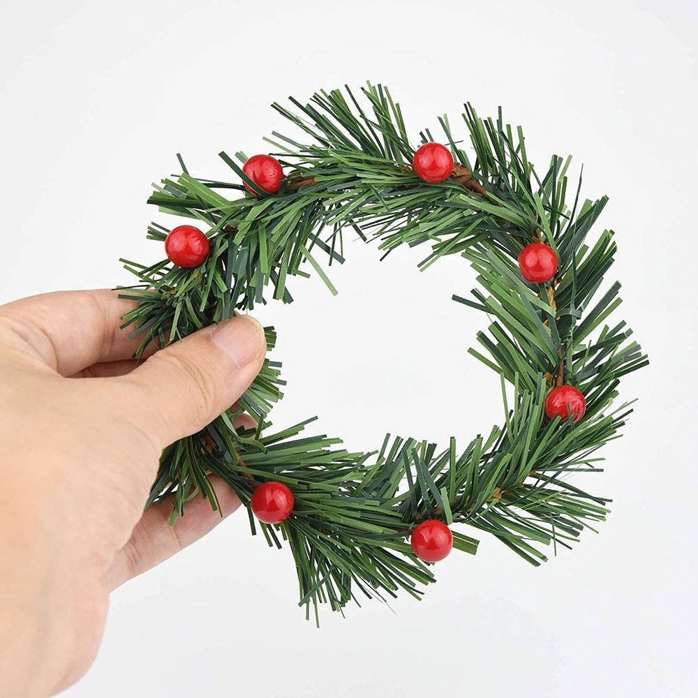 8PCS Christmas Candle Rings, Small Artificial Red Berry Wreath Candle Holder Rings, Fits 3 Inch Pillars Candle Tapers for Rustic Wedding Centerpiece Christmas Table Decoration