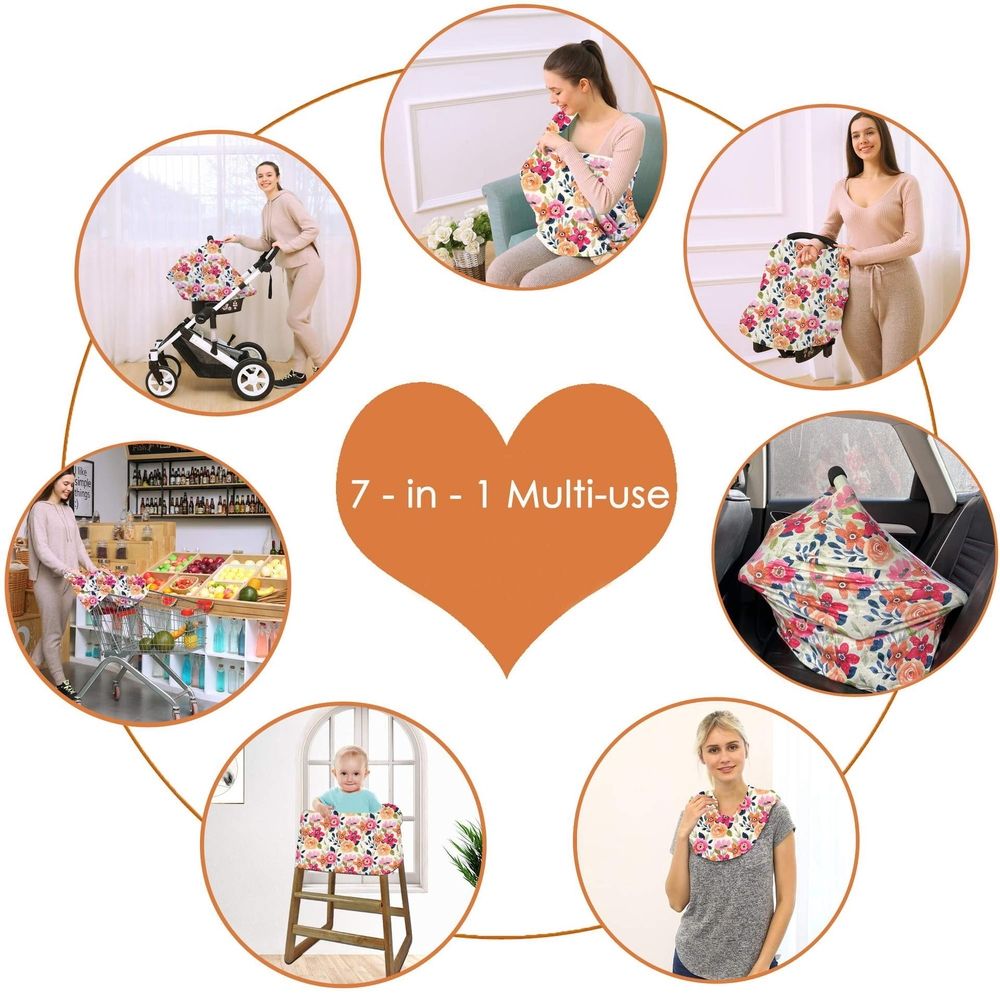 Carseat Cover Boy and Girls - Multi-use Nursing Car Seat Canopy Cover for Breastfeeding, Infant Stroller Cover, High Chair Cover