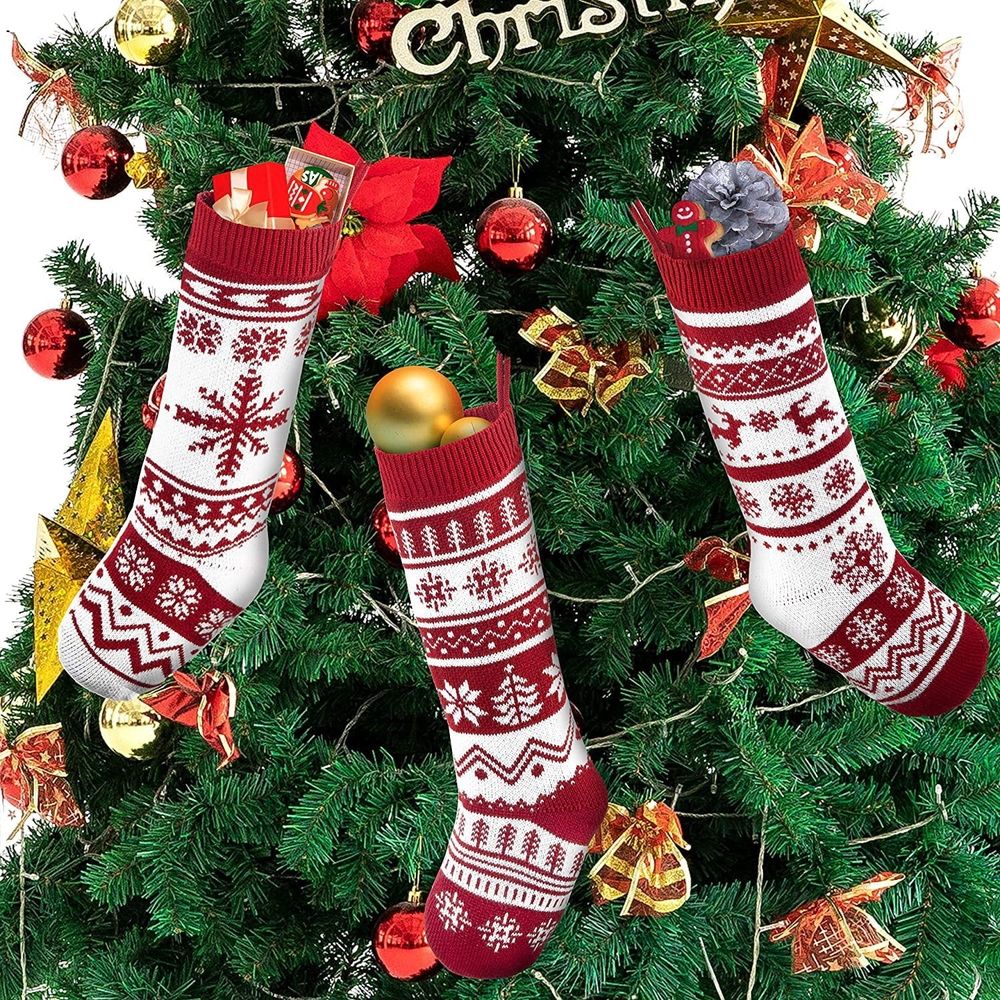 4 Pack Christmas Stockings 18 Inches Large Size Cable Knitted Stocking Gifts & Decorations for Family Holiday Xmas Party, Ivory White and Burgundy