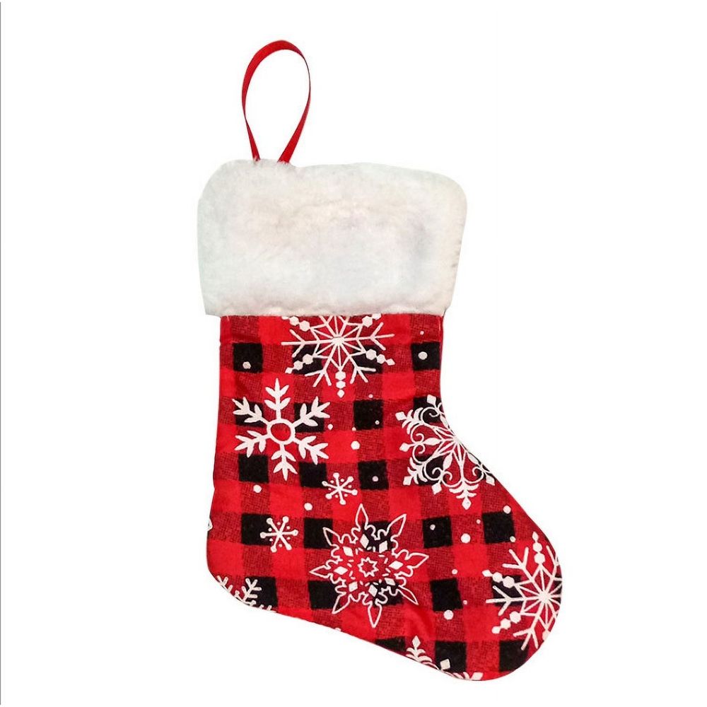 12 Pack 7 inches Mini Christmas Stocking Buffalo Snowflake Plaid Stockings Hanging Ornament Xmas Holiday Decoration