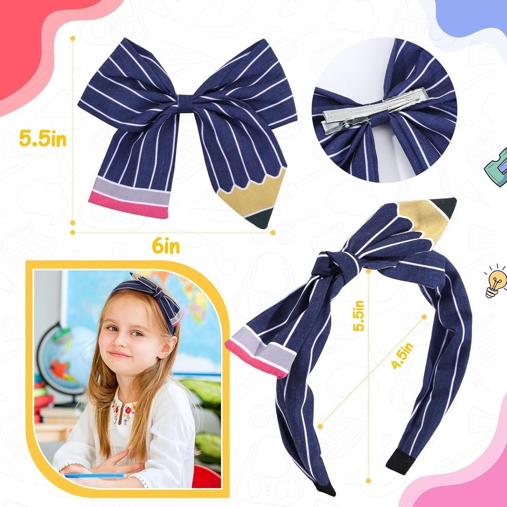 Back to School Bows Hair Clips, Teacher Headband for Women and Pencil Bows for Teacher Appreciation Gifts,Back to School Hair Accessories for Girls Student First Day of School