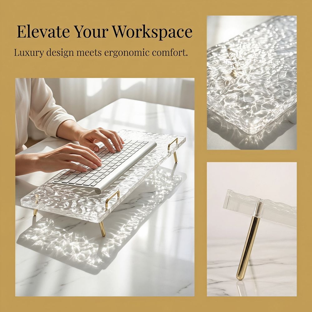 Clear Acrylic Computer Keyboard Stand for Desk with Elevated Airflow Ventilation and Modern Style