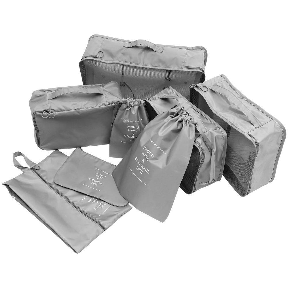 8-Piece Grey Travel Packing Organizers Set with Compression Bags for Efficient Luggage Storage