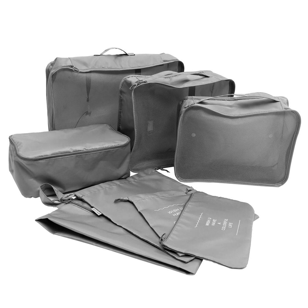 8-Piece Grey Travel Packing Organizers Set with Compression Bags for Efficient Luggage Storage