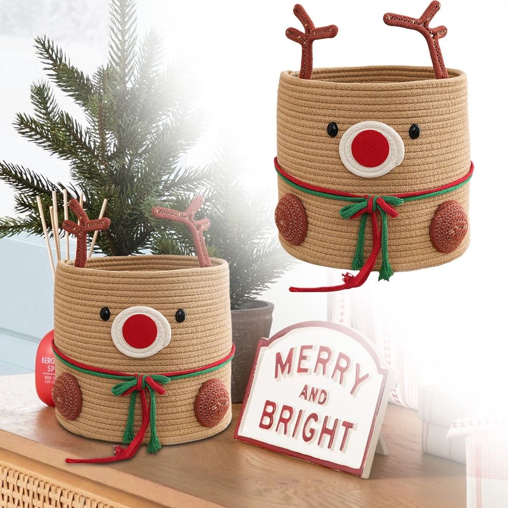 Christmas Deer Basket, Reindeer/Elk Christmas Storage Baskets for Gifts, Reindeer Toy Storage Organizer, Cute Toy Basket for Nursery Clothes Towels Party Supplies