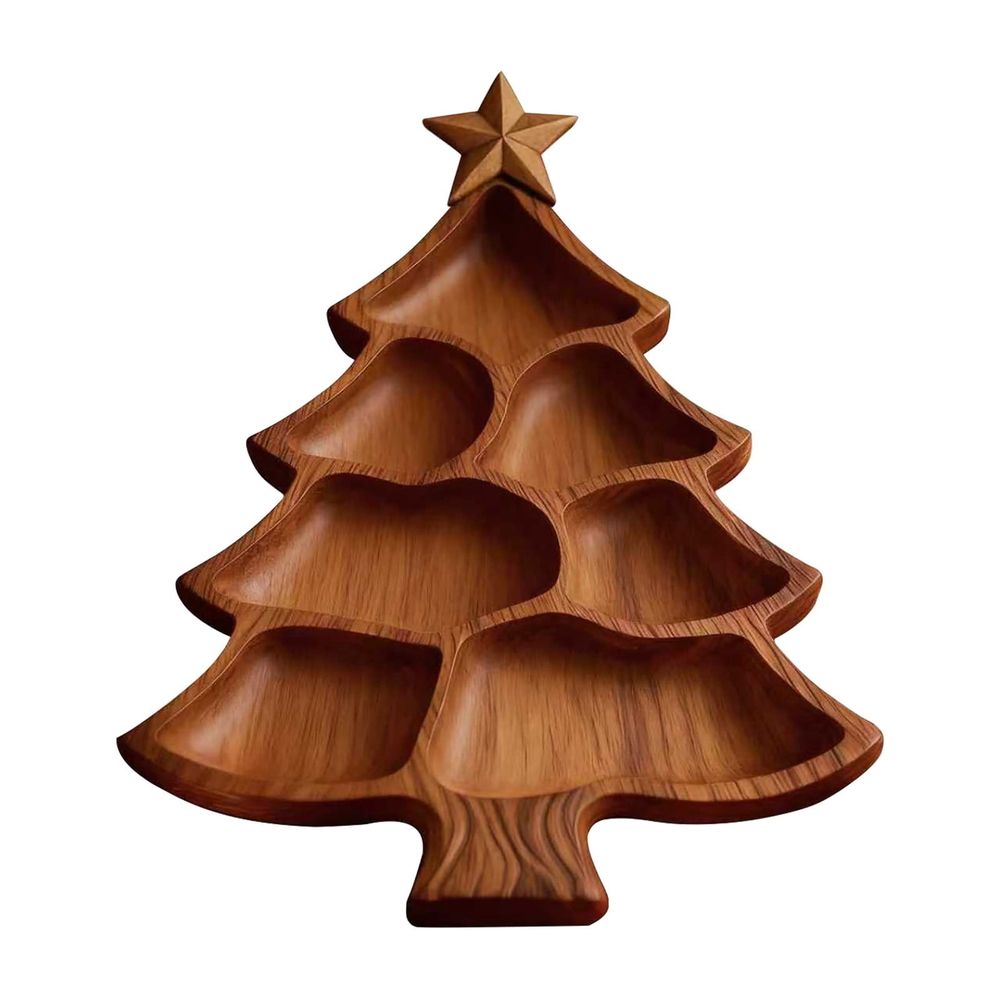 Christmas Tree Serving Tray Platter, Charcuterie Board with 8-Compartment, Snack Dessert Wooden Food Tray, 9.8*10.6 inch Cute Entertaining Platter for Cheese, Fruit, Desserts, Meat and Nuts