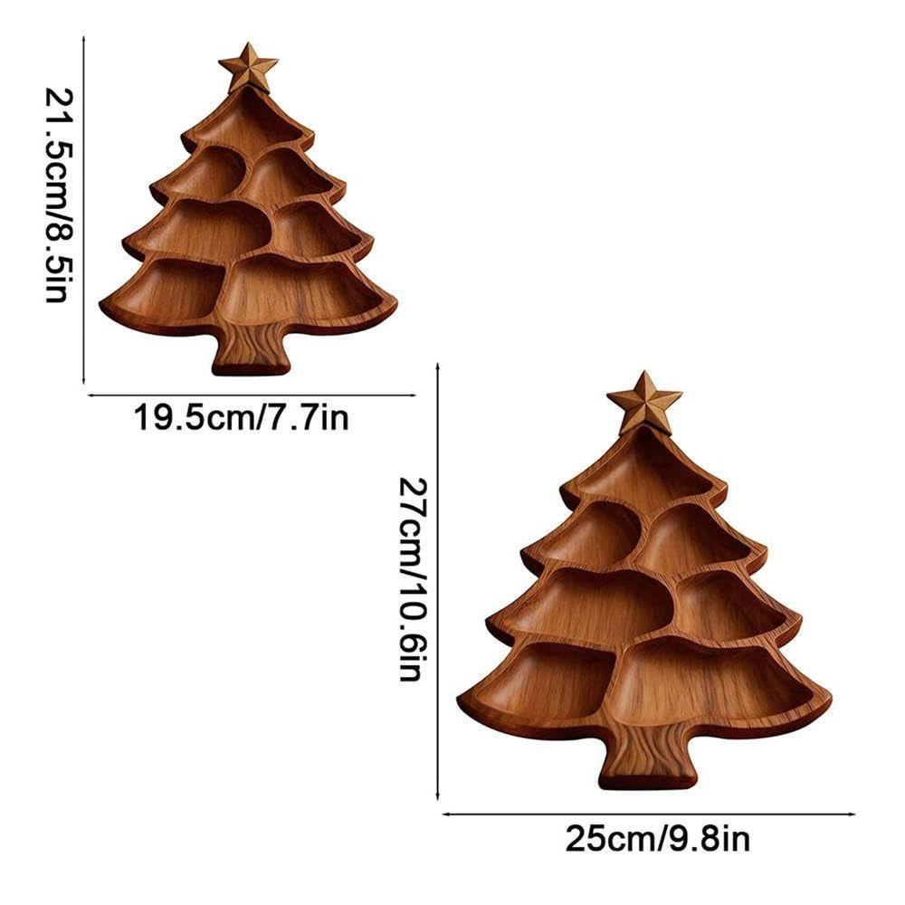 Christmas Tree Serving Tray Platter, Charcuterie Board with 8-Compartment, Snack Dessert Wooden Food Tray, 9.8*10.6 inch Cute Entertaining Platter for Cheese, Fruit, Desserts, Meat and Nuts