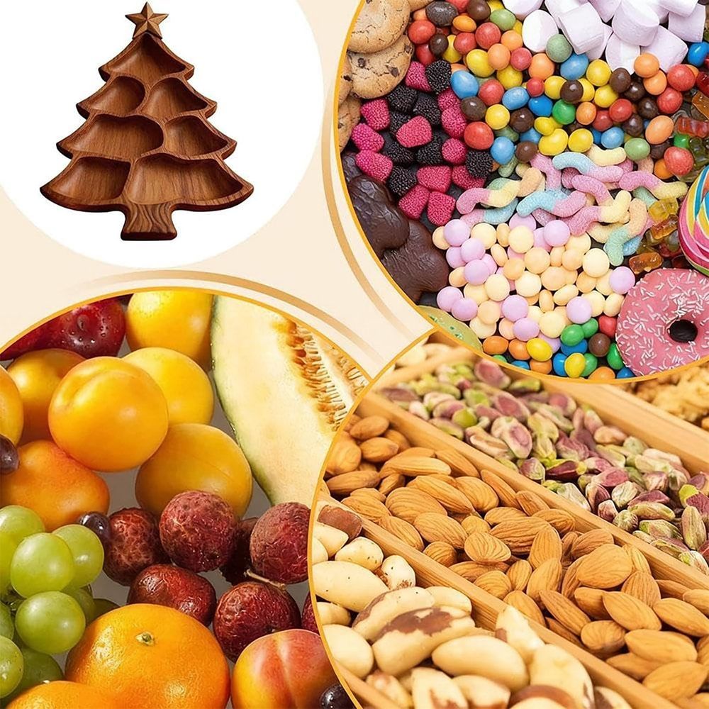 Christmas Tree Serving Tray Platter, Charcuterie Board with 8-Compartment, Snack Dessert Wooden Food Tray, 9.8*10.6 inch Cute Entertaining Platter for Cheese, Fruit, Desserts, Meat and Nuts