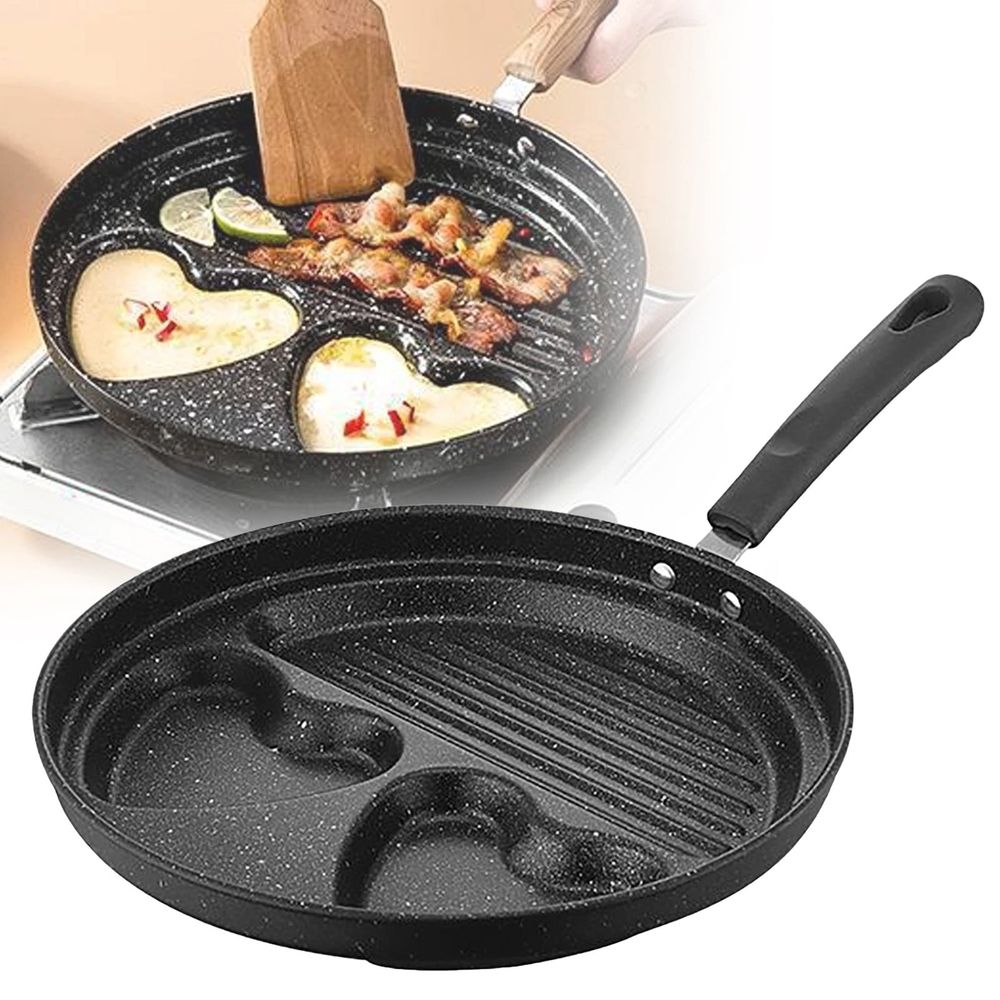 Nonstick Egg Frying Pan, 2-Egg Cavity & Griddle Design, Cup Griddle with Heat-Resistant Handle, Healthy Heart Pattern Egg Cooker for Stovetop, Oven & Camping