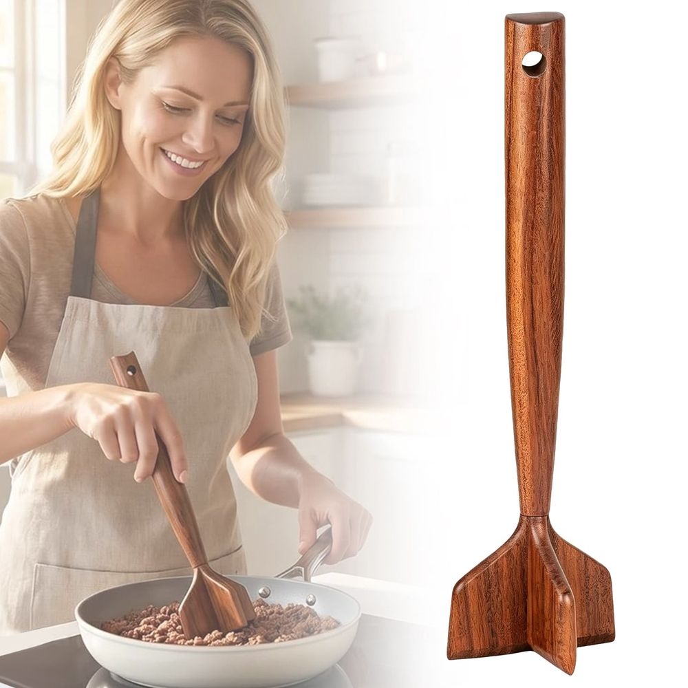 Wooden Meat Grinder for Mincing Beef, Non-Scratch Meat Cutter Suitable for Non-Stick Cookware, Manual Kitchen Tool for Ground Meat