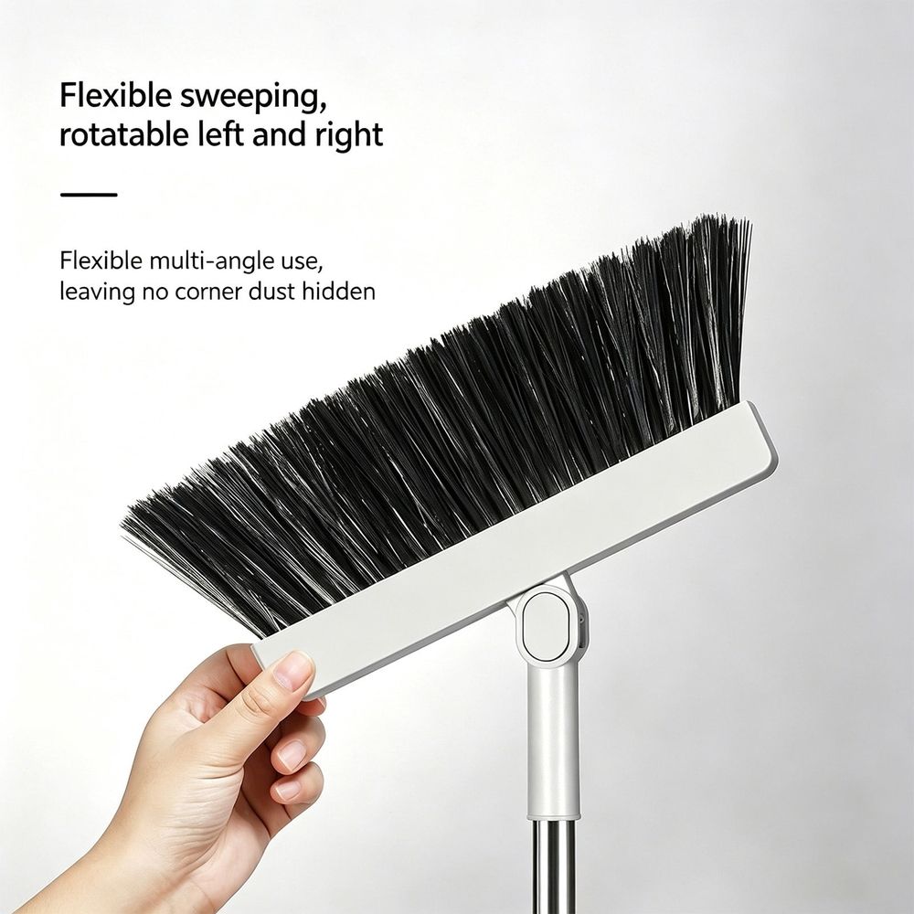 Broom Dustpan Combo, 3 in 1 Standing Broom and Dustpan, Household Sweeping Broom Set, Upright Dustpan Broom Kit, Heavy Duty Floor Broom Set for Pet Hair Home Kitchen Indoor Outdoor Cleaning, Grey