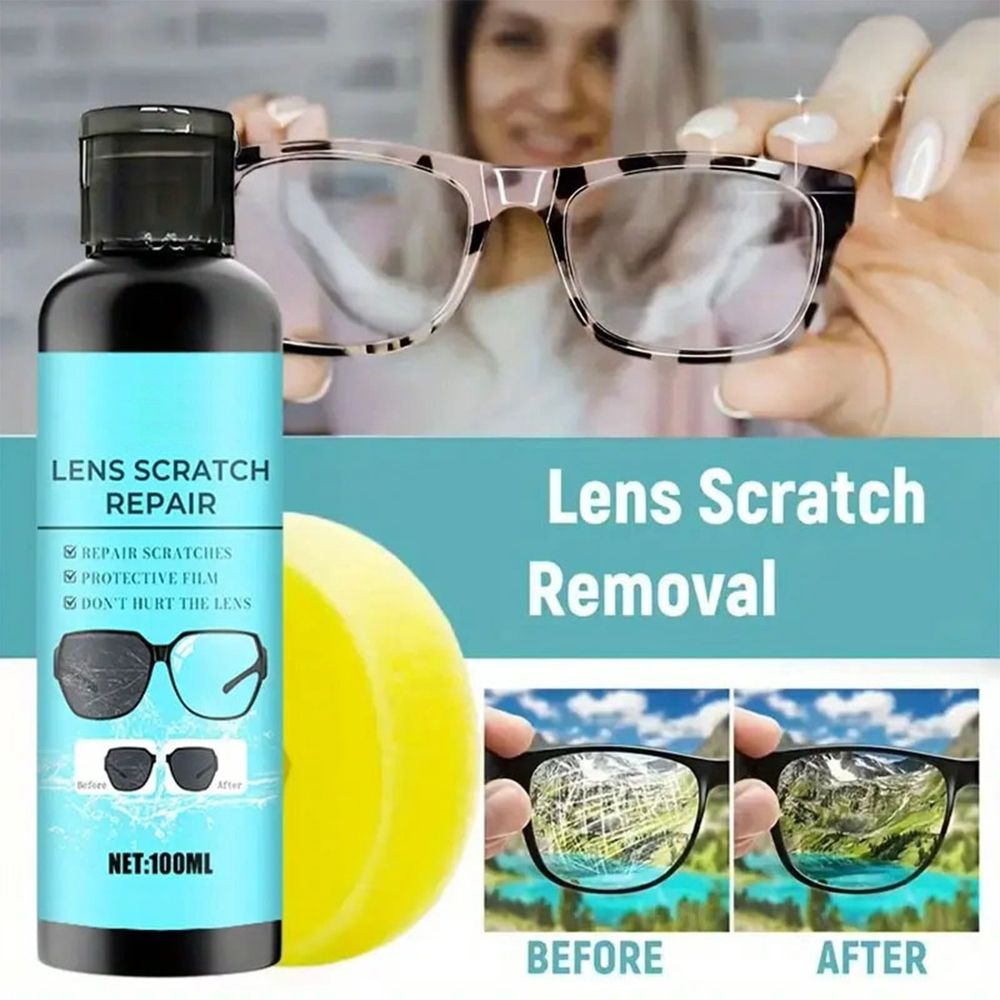 Eyeglass Scratch Remover, 100ml Lens Scratch Repair Spray Cleaner, Glasses Lens Scratch Removal Solution Polishing Fluid, Eyeglass Restoration Fluid, Sunglass Screen Cleaning Tool for Lenses Screens