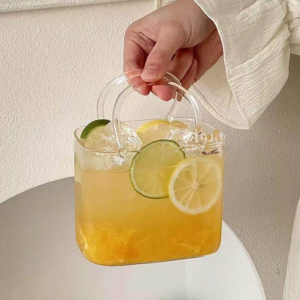 Glass Purse for Drinks Set, Unique Wine Glasses, Wine Cup Purse Bag Shape with Glass Straw, Perfect for Party, Tea, Juice, and Flower Arrangements
