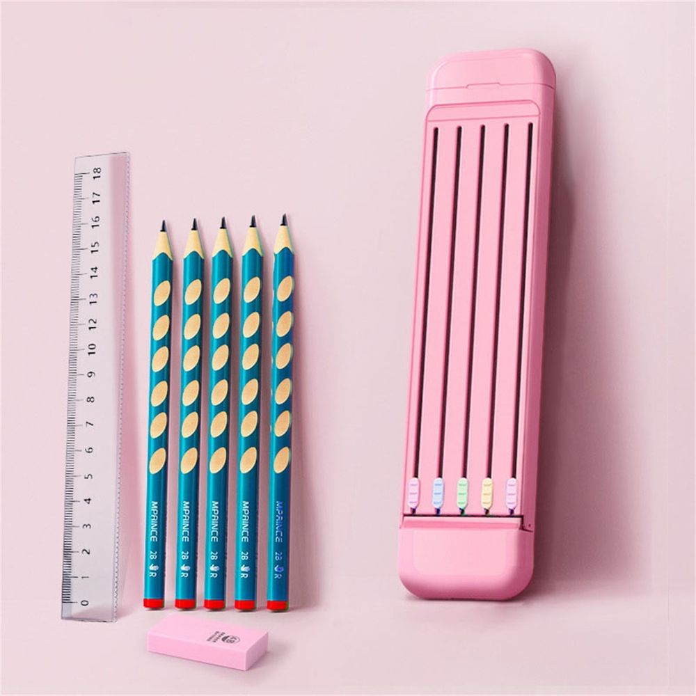 Compact ABS All-In-One Stationery Kit Including Graphite Pencils, Eraser & Straight Ruler Portable Writing Supply Set