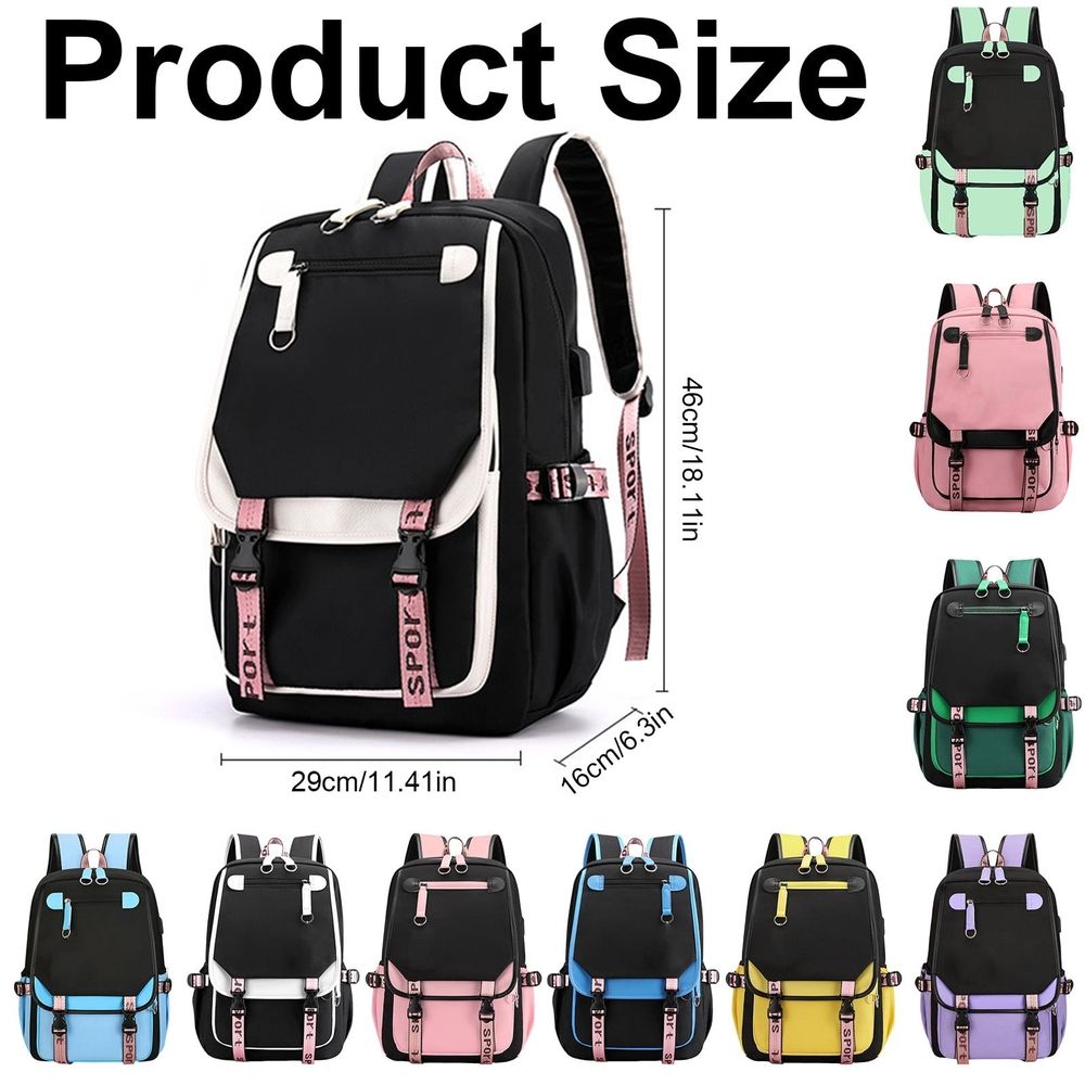 1 Pack 11.41×18.11×6.3in Black Mint Green Splicing Laptop Backpack, Waterproof Lightweight Multi Pocket Daypack, Fashion Nylon Bag for Notebook, Work & Holiday Outings