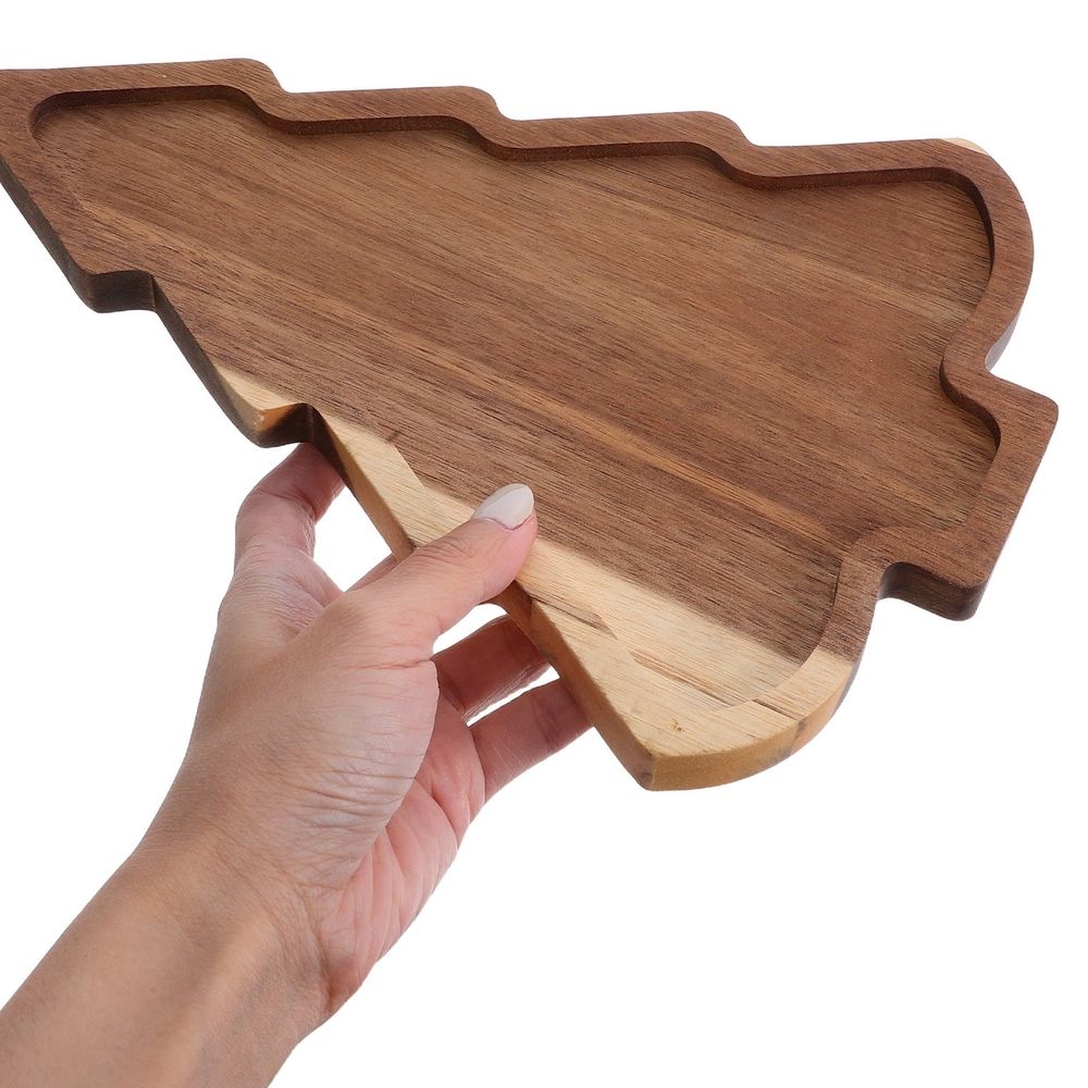 Brown Wooden Christmas Tree Serving Platter with Festive Holiday Design for Seasonal Parties and Family Celebrations