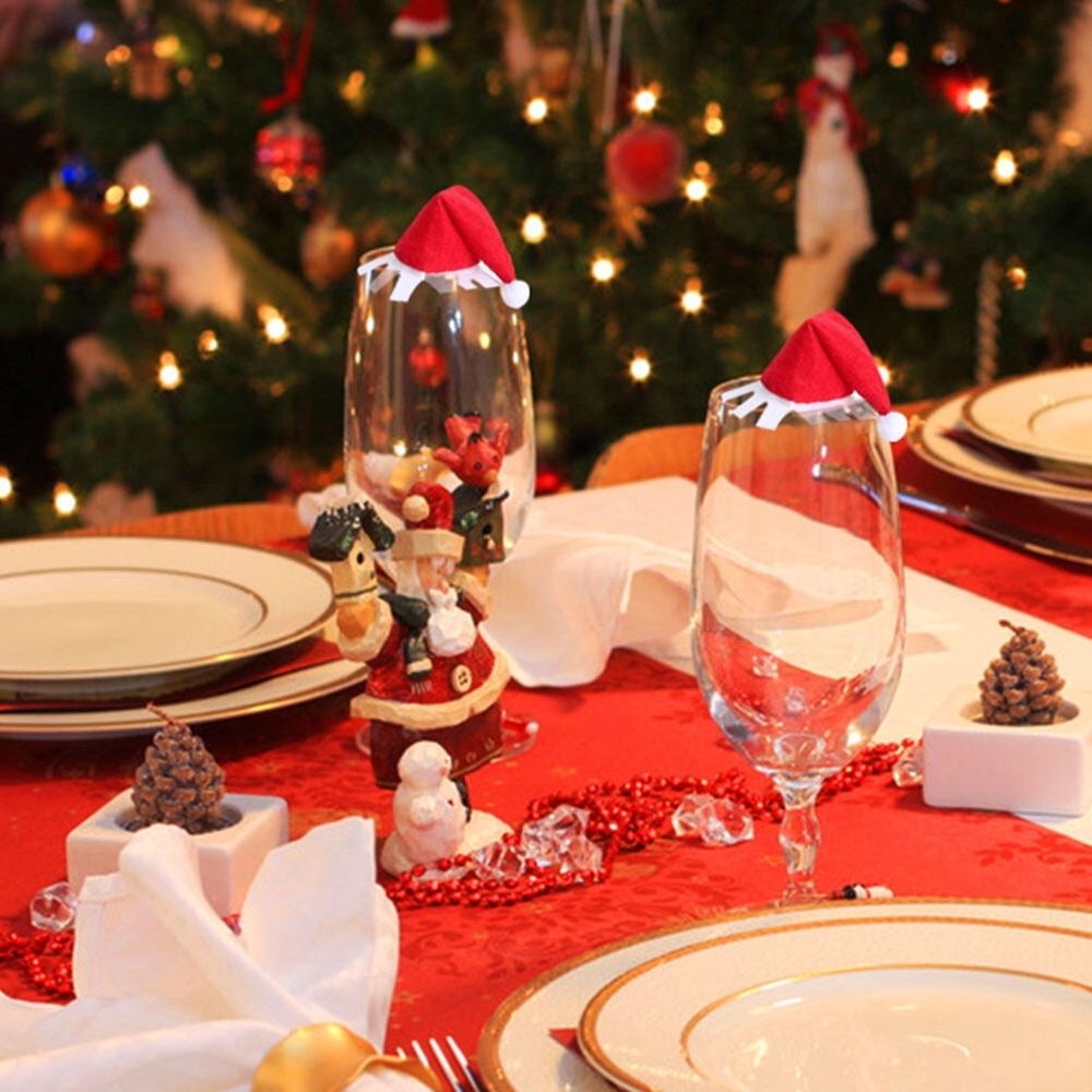 Santa Hat Wine Glass Covers for Christmas Decor and Favors Assorted Colors 20Pcs