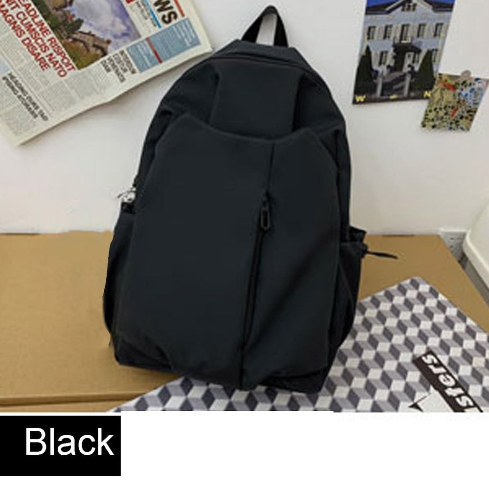 Nylon Lightweight Backpack, Solid Color Casual Shoulder Bag, Large Capacity Outdoor Travel Backpack Daypack for Men Women, Black
