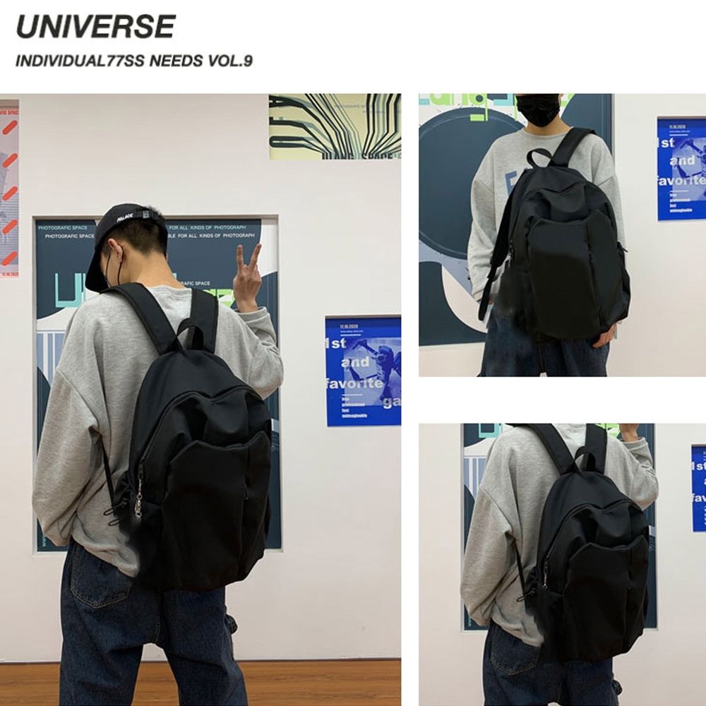 Nylon Lightweight Backpack, Solid Color Casual Shoulder Bag, Large Capacity Outdoor Travel Backpack Daypack for Men Women, Black