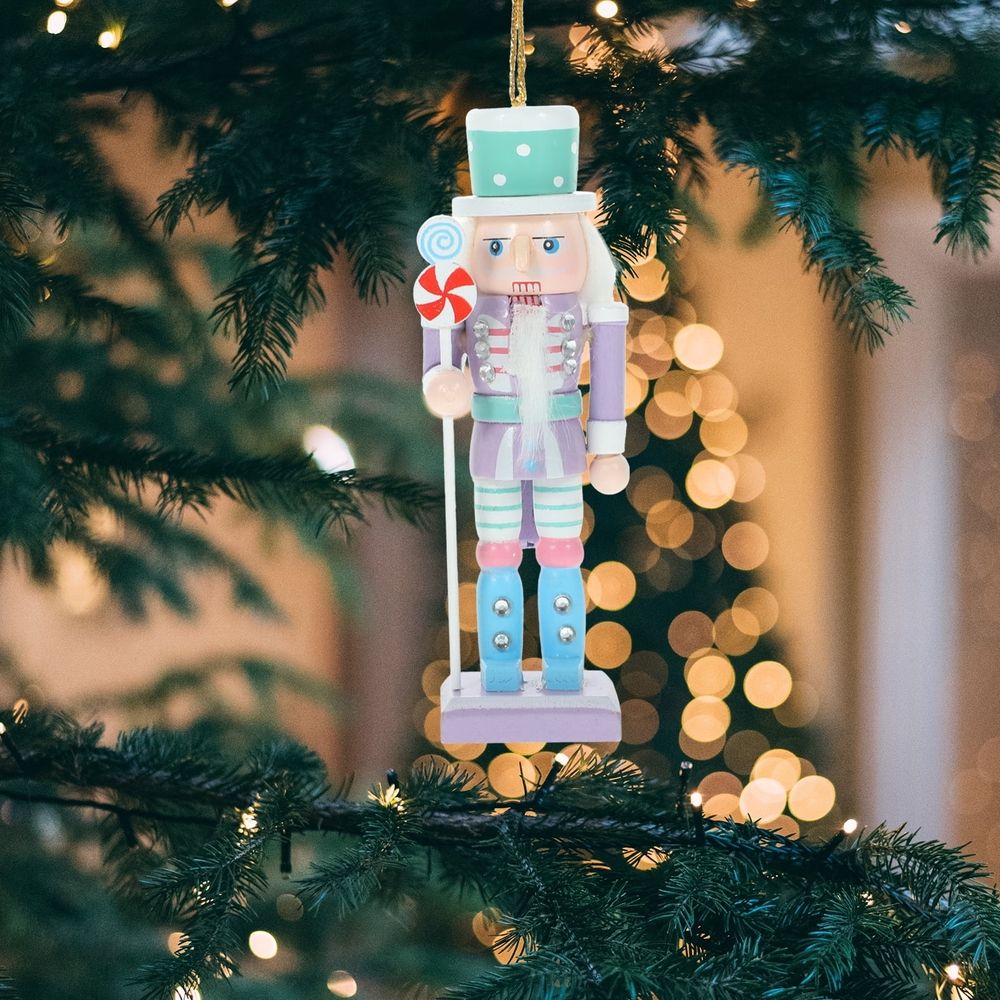 Set of 4 Wooden Christmas Nutcracker Ornaments, Small Hanging Holiday Decorations for Tree and Home