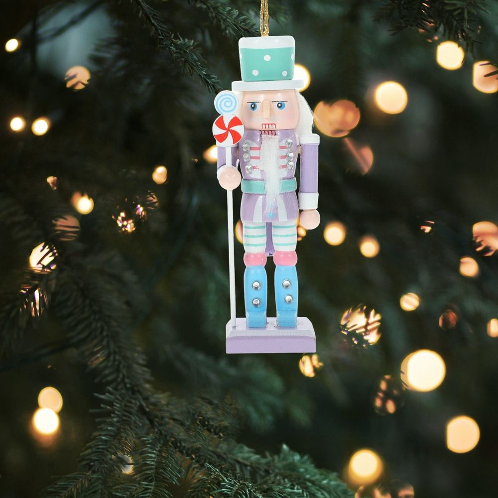Set of 4 Wooden Christmas Nutcracker Ornaments, Small Hanging Holiday Decorations for Tree and Home
