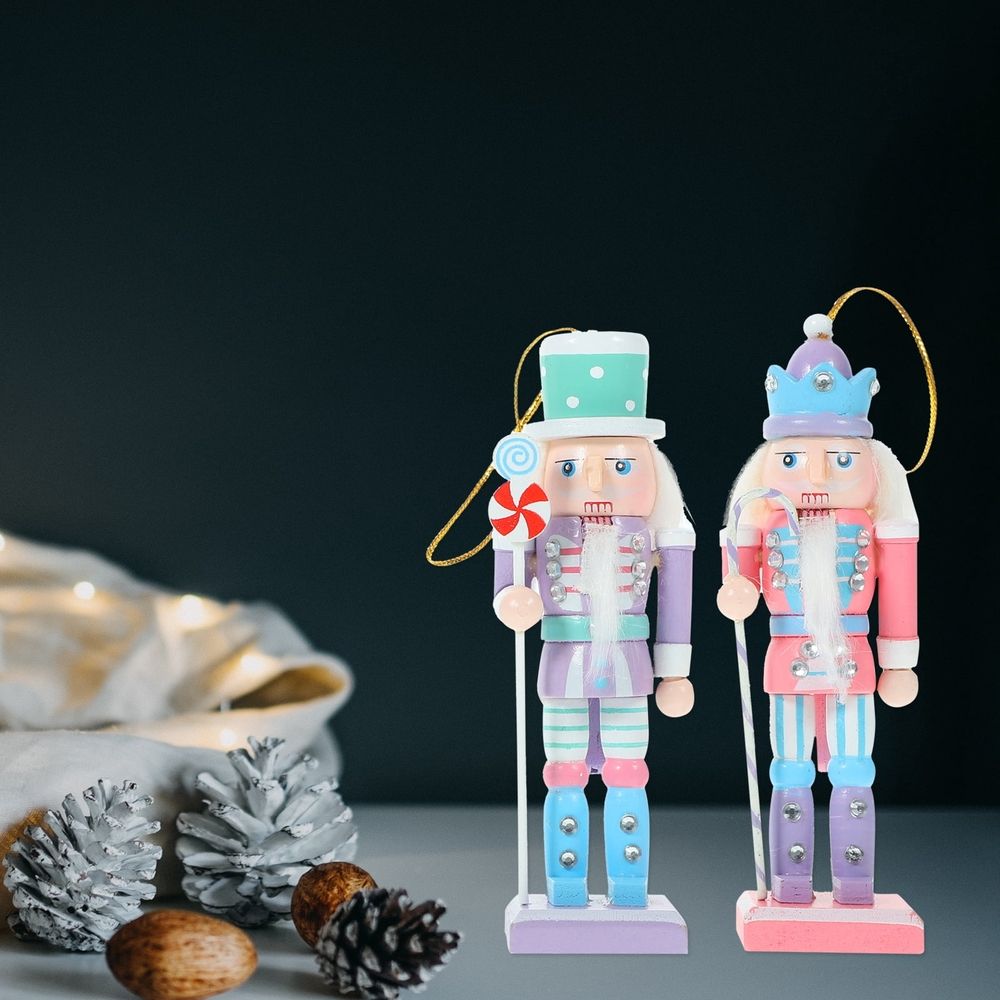 Set of 4 Wooden Christmas Nutcracker Ornaments, Small Hanging Holiday Decorations for Tree and Home