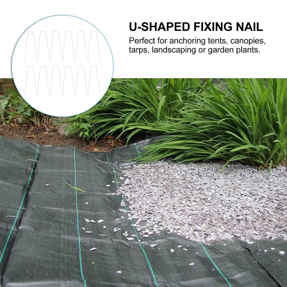 100pcs U-shape Ground Nails Fixing Nails Lawn Nails Garden Ground Lawn Turf Peg