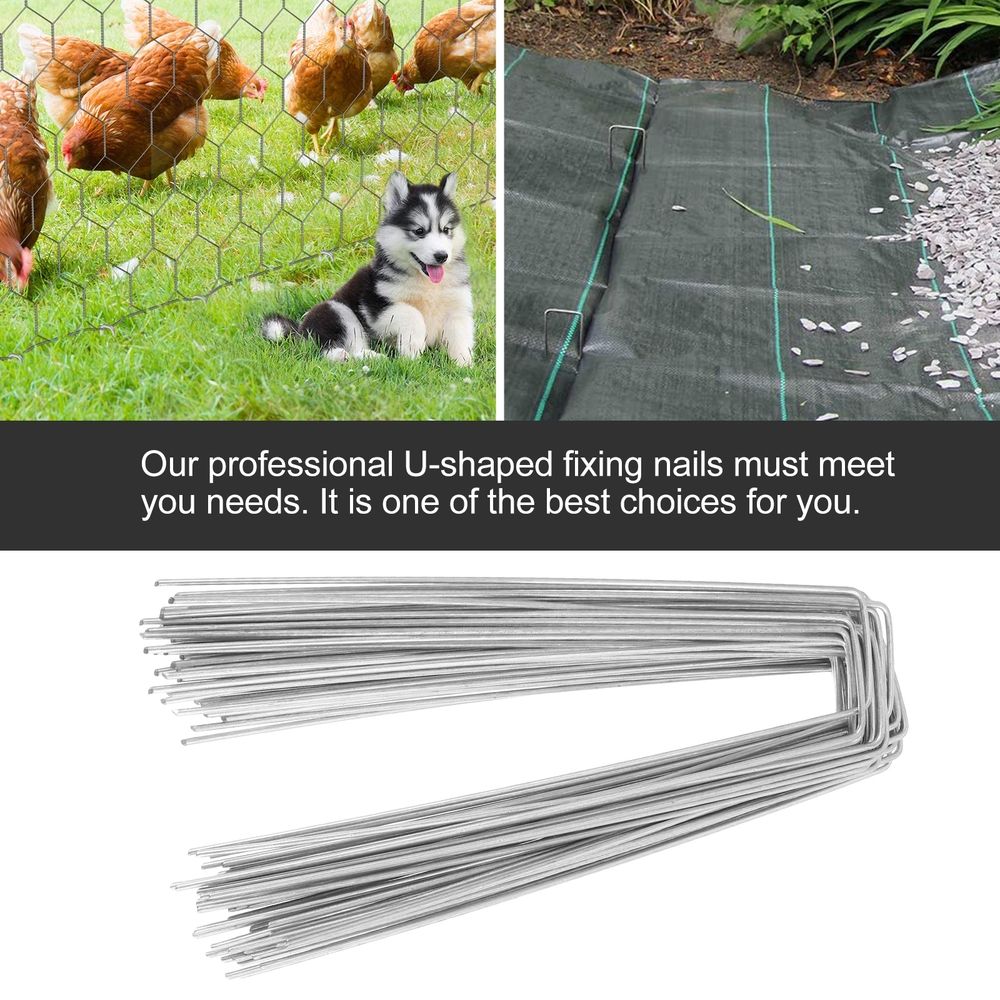 100pcs U-shape Ground Nails Fixing Nails Lawn Nails Garden Ground Lawn Turf Peg