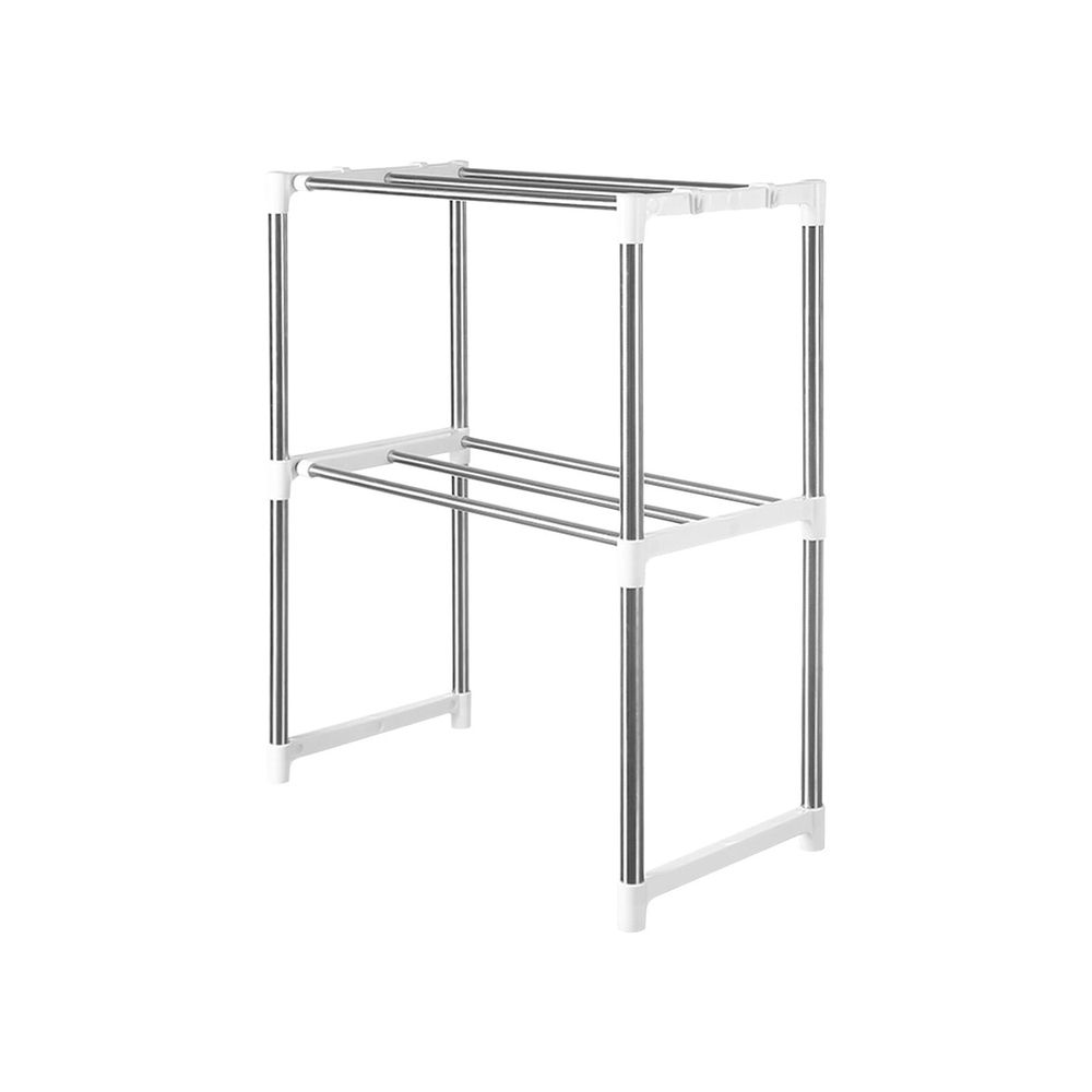 Expandable Microwave Rack, 2 Tier Microwave Oven Rack, Kitchen Countertop Organizer with Hooks, Space Saving Microwave Stand for Kitchen Storage, Double Layer Microwave Shelf