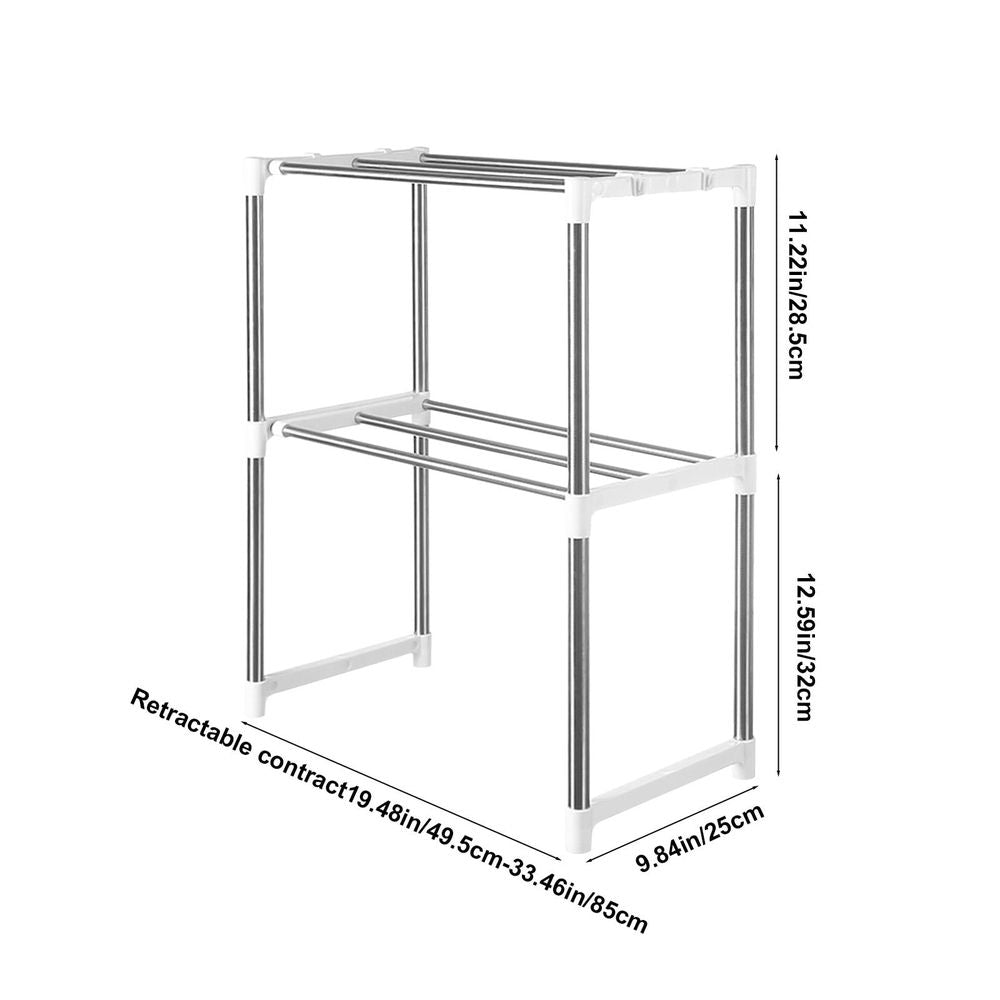 Expandable Microwave Rack, 2 Tier Microwave Oven Rack, Kitchen Countertop Organizer with Hooks, Space Saving Microwave Stand for Kitchen Storage, Double Layer Microwave Shelf