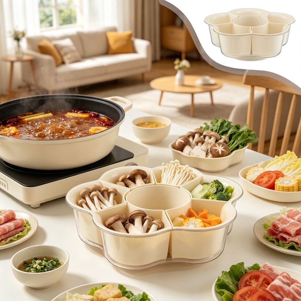 Divided Serving Tray, Hot Pot Ingredient Tray, Portable Snackle Veggie Tray for Kitchen/Party/Travel/Picnic