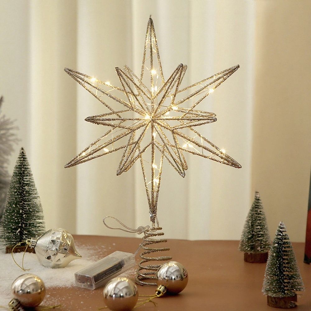 Christmas Tree Topper Star, LED Lighted Tree Topper for Christmas Tree, Battery Operated Star Tree Topper with 5 Points, Spring Mount for Easy Installation