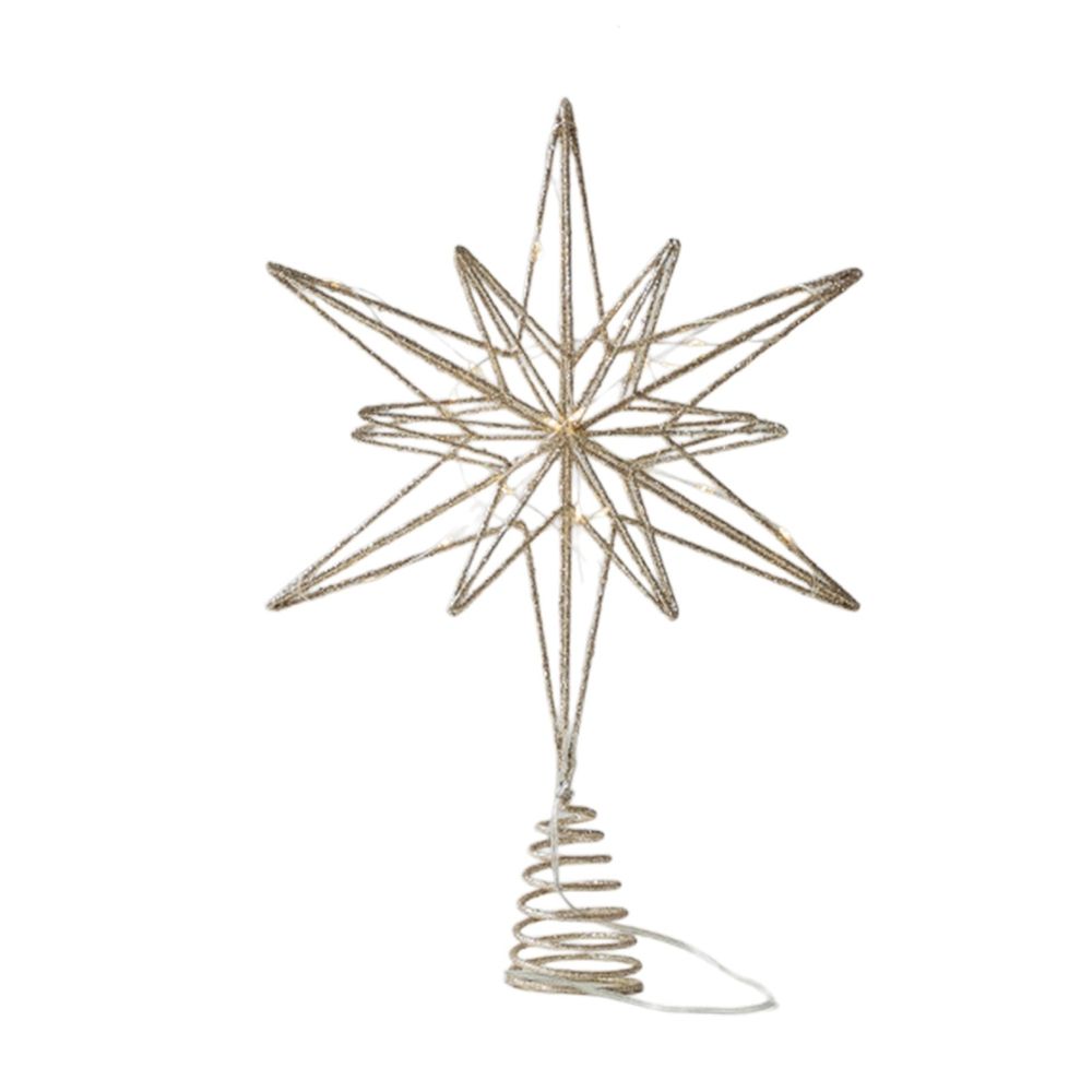 Christmas Tree Topper Star, LED Lighted Tree Topper for Christmas Tree, Battery Operated Star Tree Topper with 5 Points, Spring Mount for Easy Installation