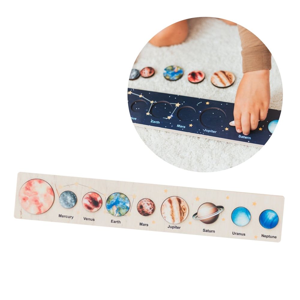 Wooden Solar System Puzzle, Universe Learning Toys Pieces Ornament, Outer Space Themed Imaginary Sensory Play Gift, Preschool Science Stem Learning Activity