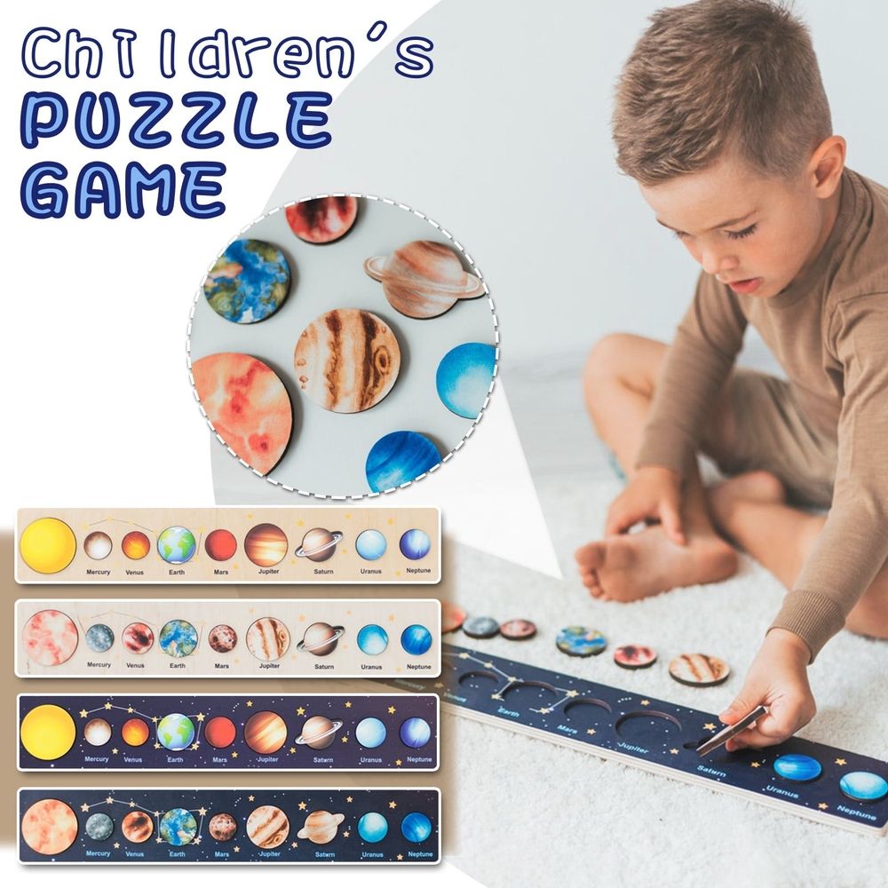 Wooden Solar System Puzzle, Universe Learning Toys Pieces Ornament, Outer Space Themed Imaginary Sensory Play Gift, Preschool Science Stem Learning Activity