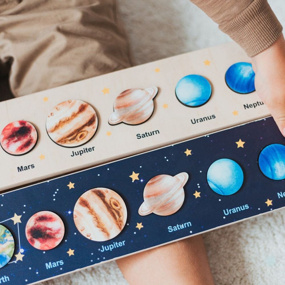 Wooden Solar System Puzzle, Universe Learning Toys Pieces Ornament, Outer Space Themed Imaginary Sensory Play Gift, Preschool Science Stem Learning Activity