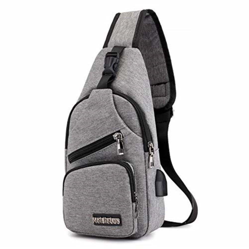 Shoulder Backpack Urban Travel Crossbody Bag Sling Bag Chest Bag Men Oxford Small Casual Outdoor Travel USB Charging Port - Gray