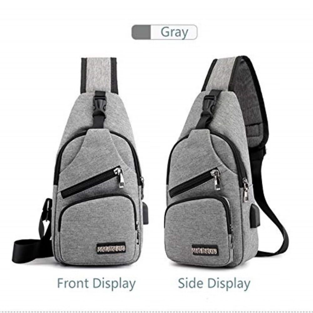 Shoulder Backpack Urban Travel Crossbody Bag Sling Bag Chest Bag Men Oxford Small Casual Outdoor Travel USB Charging Port - Gray