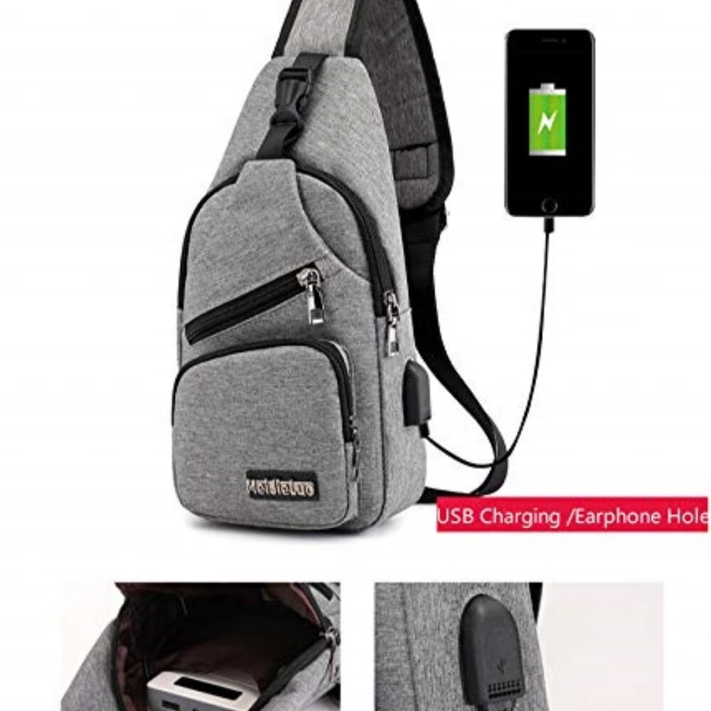 Shoulder Backpack Urban Travel Crossbody Bag Sling Bag Chest Bag Men Oxford Small Casual Outdoor Travel USB Charging Port - Gray