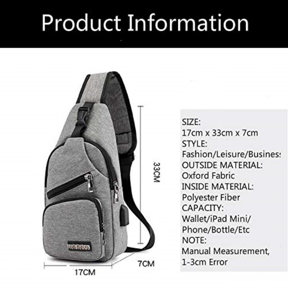 Shoulder Backpack Urban Travel Crossbody Bag Sling Bag Chest Bag Men Oxford Small Casual Outdoor Travel USB Charging Port - Gray