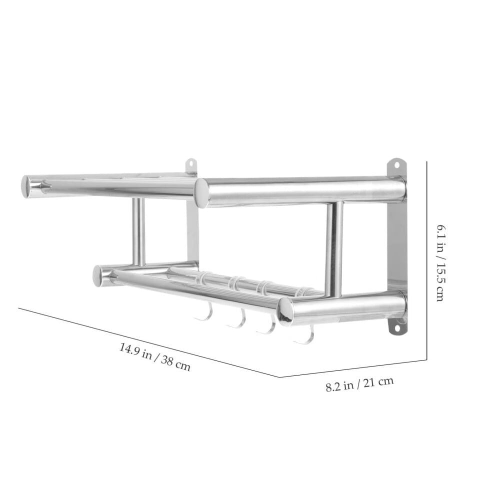 Bathroom Towel Rack with,Double Bathroom Towel Rack with Shelf,Wall Mounted Double Towel bar with Shelf Stainless Steel Hotel Bath Rack,Silver