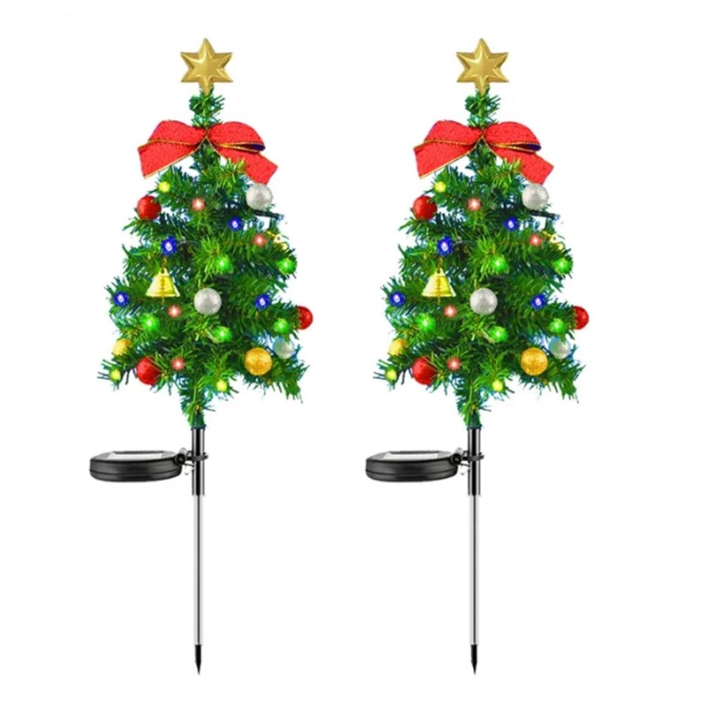2 Set Solar Christmas Tree Lights Decorations Outdoor Waterproof, LED Lights Christmas Solar Stake Lights Cemetery Christmas Tree for Grave Pathway Outside Garden Yard Lawn