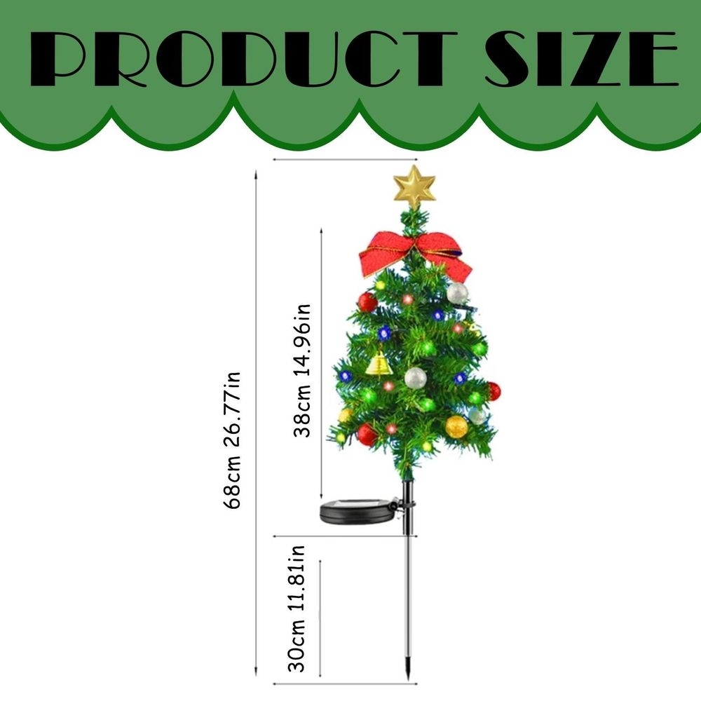 2 Set Solar Christmas Tree Lights Decorations Outdoor Waterproof, LED Lights Christmas Solar Stake Lights Cemetery Christmas Tree for Grave Pathway Outside Garden Yard Lawn