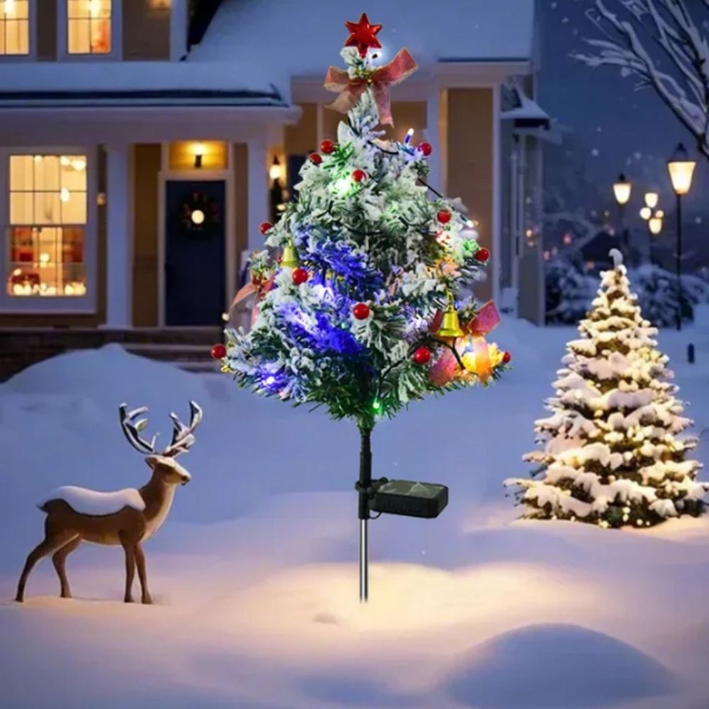 2 Set Solar Christmas Tree Lights Decorations Outdoor Waterproof, LED Lights Christmas Solar Stake Lights Cemetery Christmas Tree for Grave Pathway Outside Garden Yard Lawn