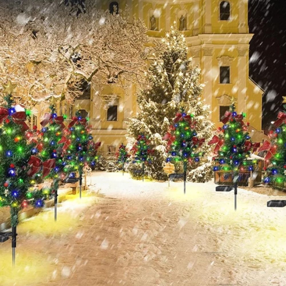 2 Set Solar Christmas Tree Lights Decorations Outdoor Waterproof, LED Lights Christmas Solar Stake Lights Cemetery Christmas Tree for Grave Pathway Outside Garden Yard Lawn