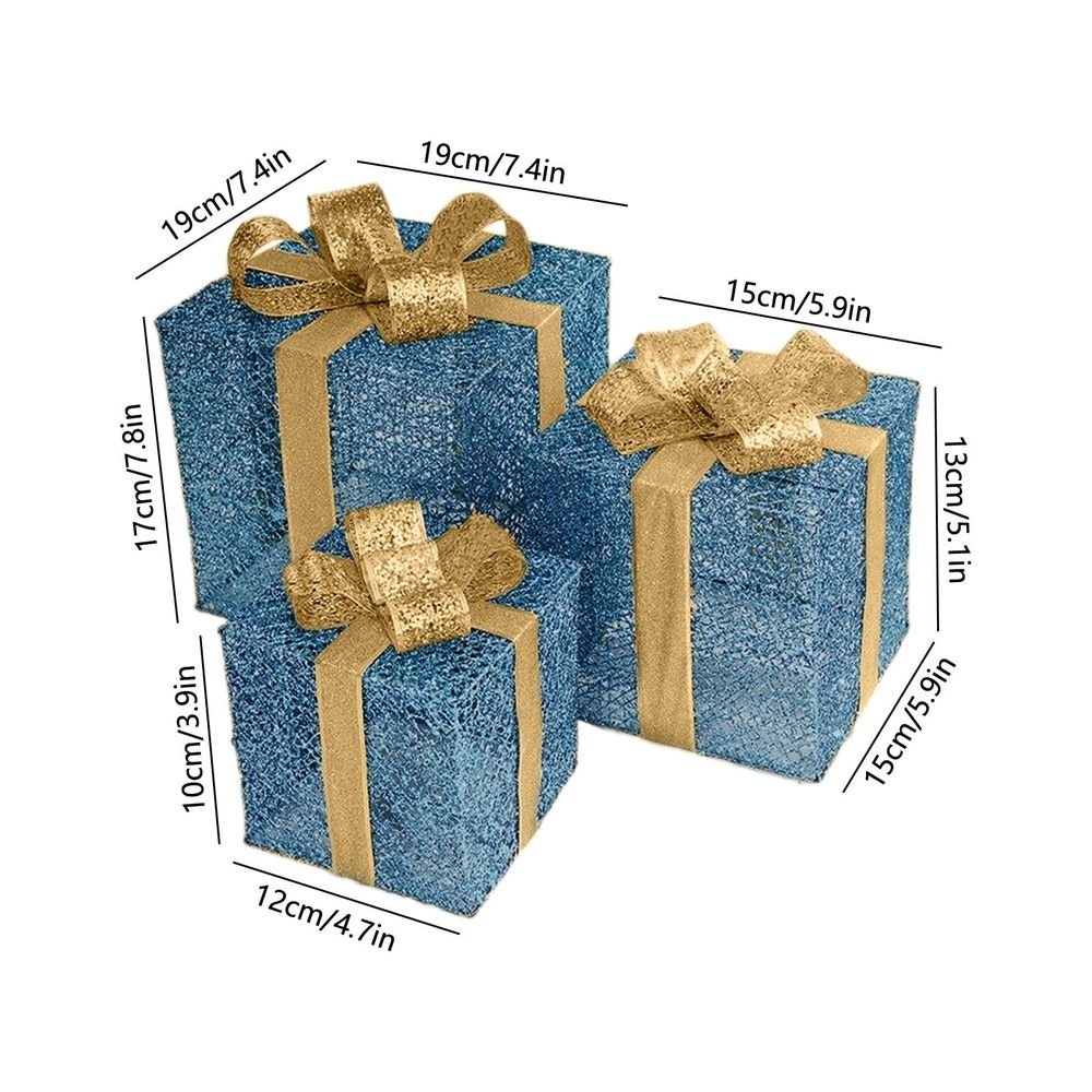 LED Christmas Decorations Set Of 3 Metal Light Up Gift Boxes Outdoor Holiday Decor Battery Operated Waterproof Yard Patio Decorations for Winter Holidays Clearance