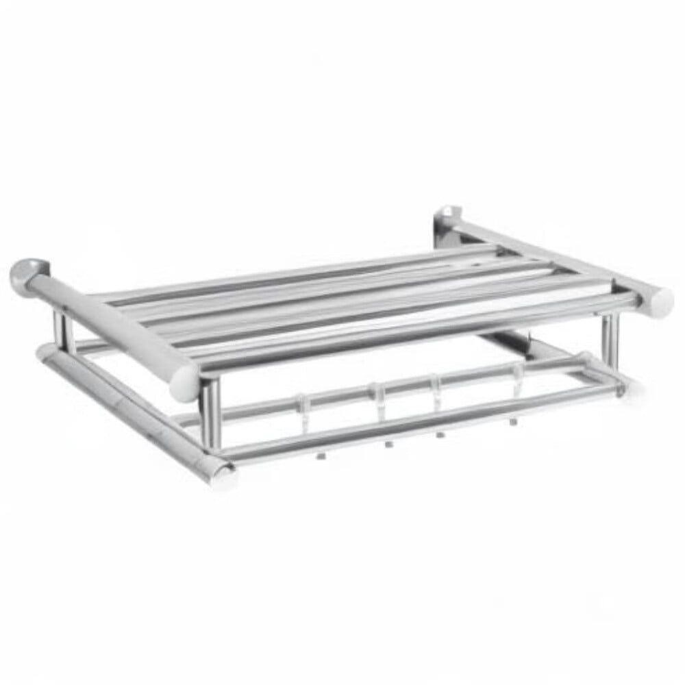 Bathroom Towel Rack with,Double Bathroom Towel Rack with Shelf,Wall Mounted Double Towel bar with Shelf Stainless Steel Hotel Bath Rack,Silver