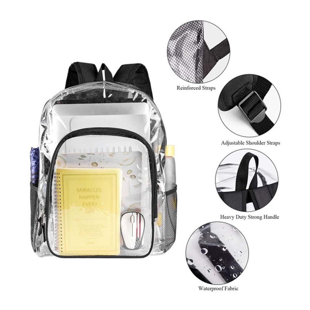 Clear Backpack,Large Transparent Backpack,Waterproof PVC Transparent Backpacks Clear Book Bag, for Work,Stadium,Travel,Security,Festival,College,Black